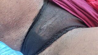 Outside on all four peeing my panties as I show you my hair vagina slurp my pee up and spit it on u - porn video